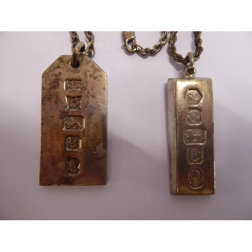 26 - Silver ounce ingot pendants on silver chains (2)