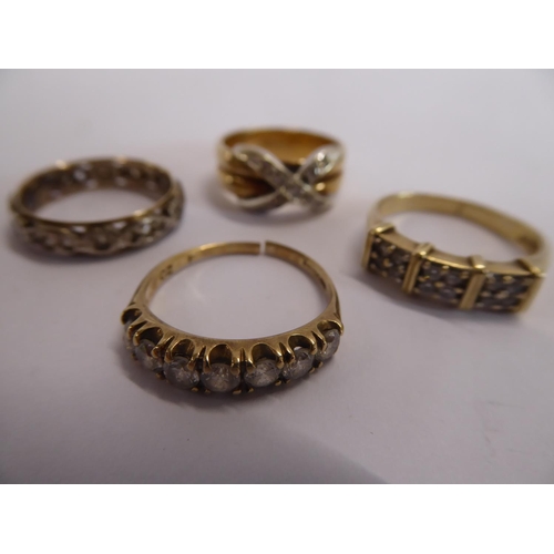 39 - 9ct gold rings with cubic zirconium stones A/F and gold and silver band (4) (12g)