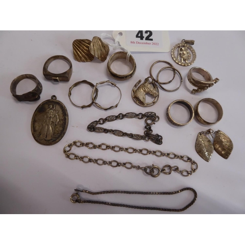 42 - Silver rings, bracelets, earrings, St Christopher pendant etc.