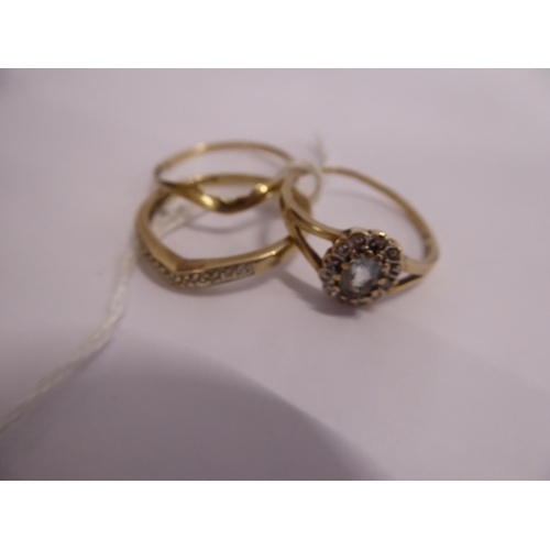 62 - 9ct gold wishbone wedding and eternity rings & an aquamarine? engagement ring (3)