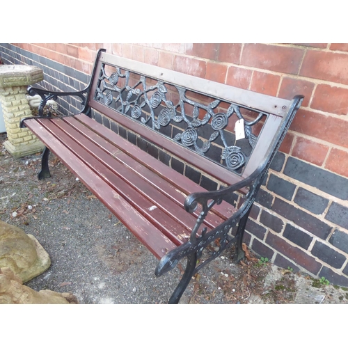 2 - Decorative metal wooden slatted garden bench