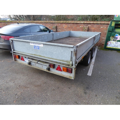 50 - Ifor Williams 14ft galvanised twin axle trailer with pair car ramps