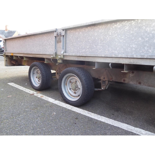 50 - Ifor Williams 14ft galvanised twin axle trailer with pair car ramps