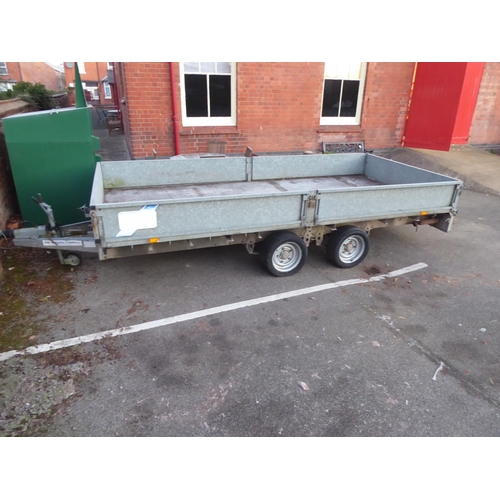 50 - Ifor Williams 14ft galvanised twin axle trailer with pair car ramps