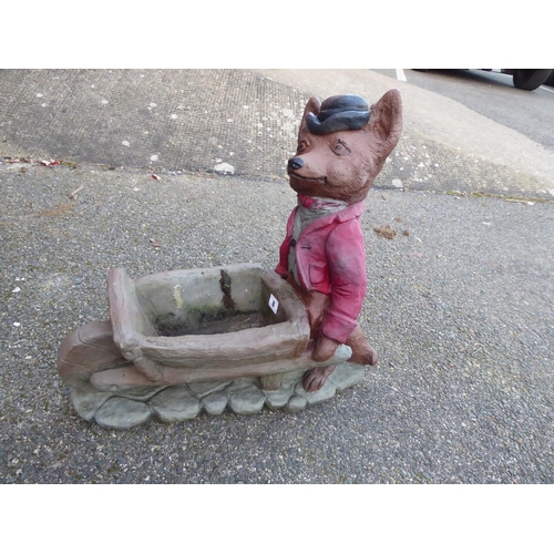 8 - Painted concrete fox and wheelbarrow planter