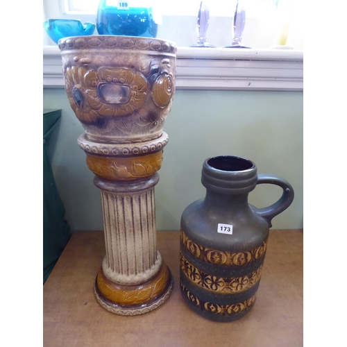 173 - Mid 20thC glazed West German jug and jardiniere on stand (2)