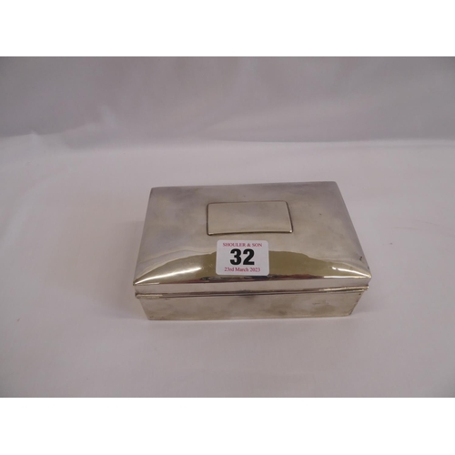 32 - Silver cigarette box - B'ham 1872? (worn hallmarks)