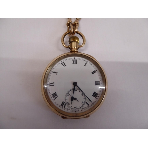 55 - Early 20thC plated Dennison 'Moon' pocket watch with Albert chain and fob