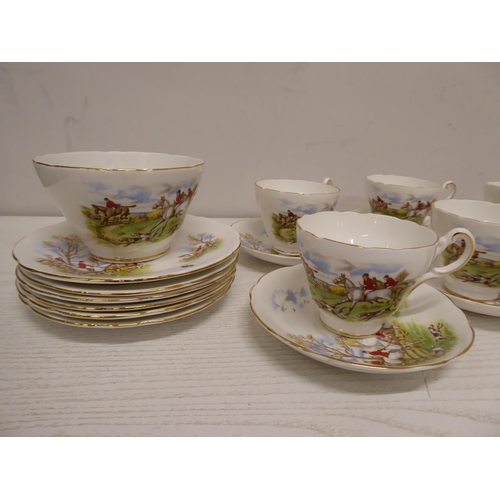 6 - Grosvenor bone china hunting pattern tea set