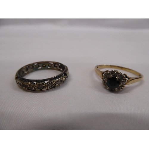 67 - 9ct gold sapphire illusion dress ring and 9ct and silver band ring (2)