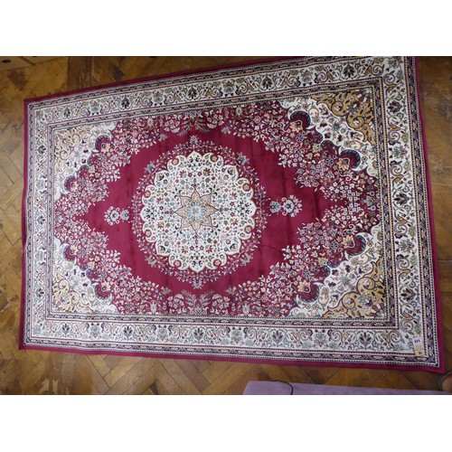 548 - Red ground Royal Palace viscose and cotton Kashmir style rug 170cm x 120cm