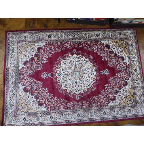 548 - Red ground Royal Palace viscose and cotton Kashmir style rug 170cm x 120cm