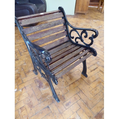 2 - Cast iron wooden slatted table, bench and 2 chairs