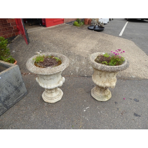 28 - Pair reconstituted stone campana urns (planted with alpines)