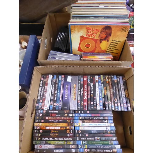 4 boxes CDs, DVDs, records