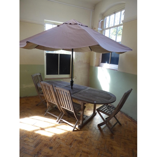 4 - Westminster teak garden table, 4 chairs and parasol