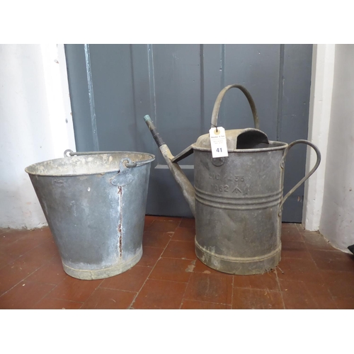 41 - Vintage Army issue galvanised watering can and bucket