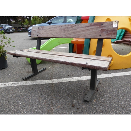 6 - Teak plank garden bench on metal legs