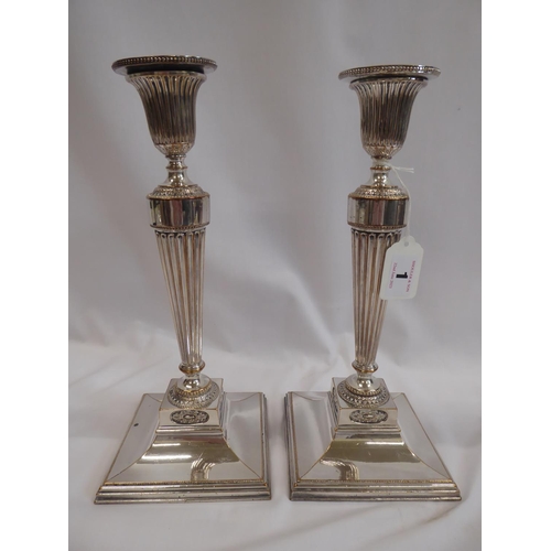 1 - Pair silver plated fluted candlesticks (11 1/2" tall)