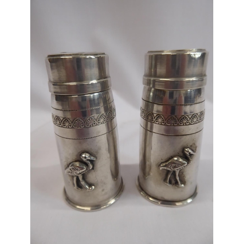 10 - Pair Dutch silver stork mounted pepper pots ( stamped 900)