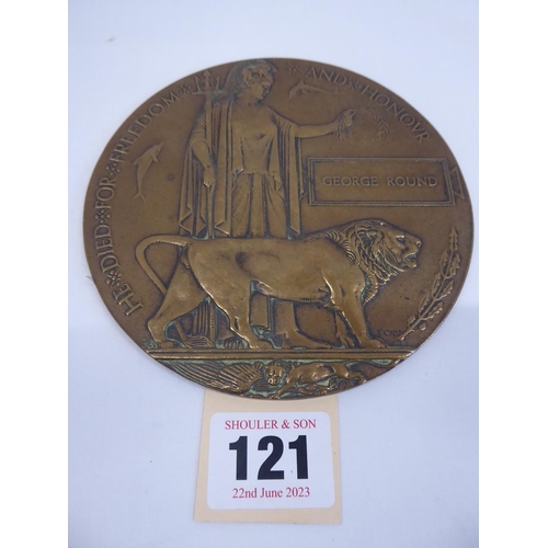 WWI bronze death plaque - George Round