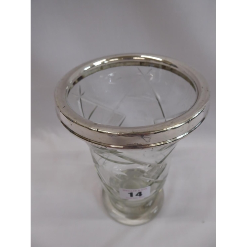 14 - Silver rimmed cut glass celery vase (7 1/2