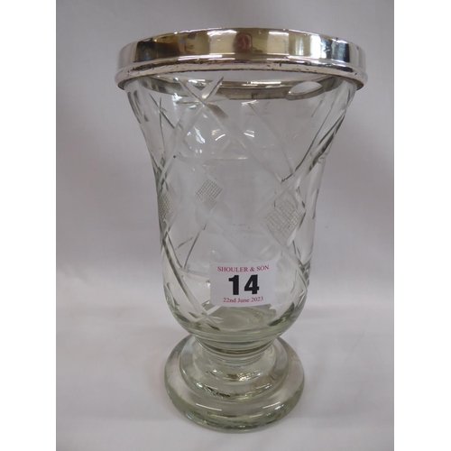 14 - Silver rimmed cut glass celery vase (7 1/2