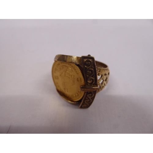 34 - 1983 gold 1/10 Krugerrand mounted in 9ct gold ring (8.4g total)