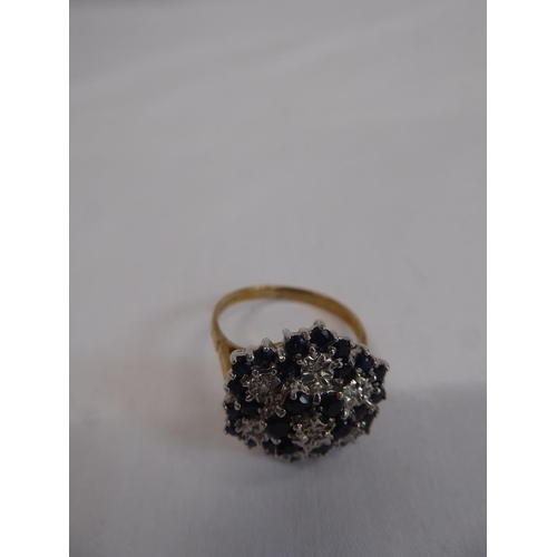 37 - 9ct gold sapphire and diamond cluster ring