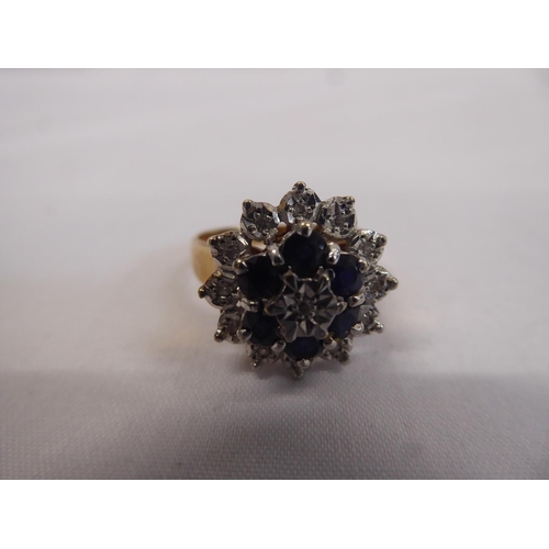 38 - 9ct gold sapphire and diamond cluster ring