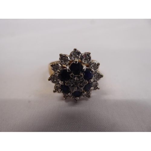 38 - 9ct gold sapphire and diamond cluster ring