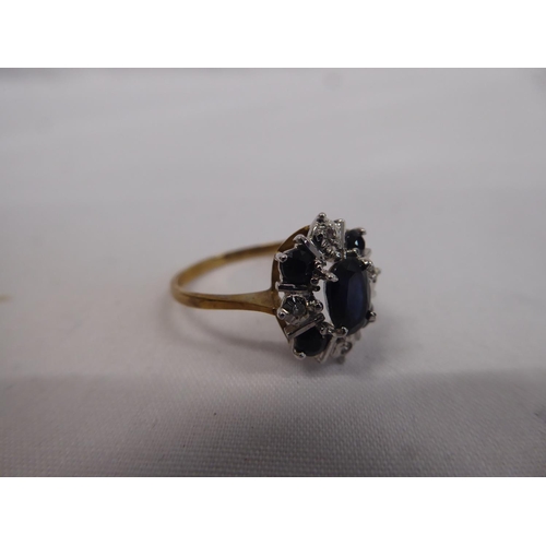 40 - 9ct gold sapphire and diamond cluster ring