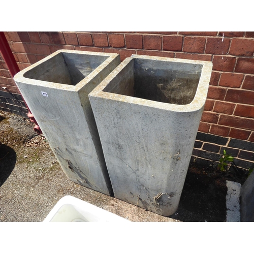 Pair of tall square Cadix concrete planters ( approx 33" x 16" x 16" )