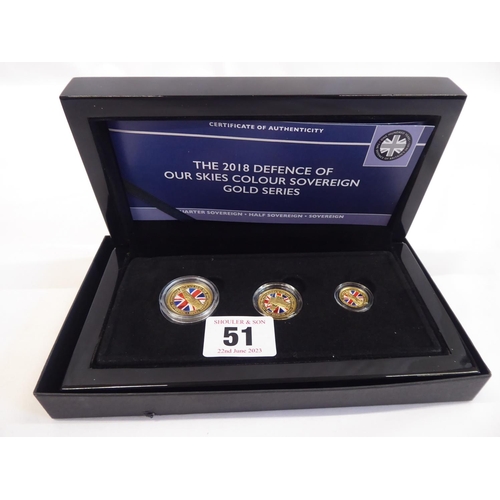 51 - Hattons cased set of 2018 'Defence of our Skies' gold sovereign set