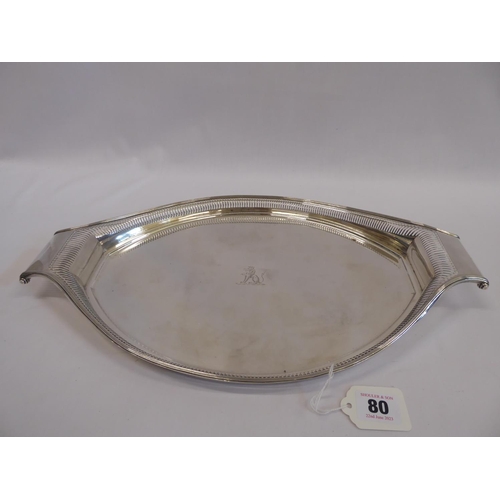 80 - 19thC Dutch silver galleried oval drinks tray (16 1/2" long)