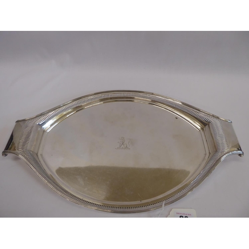 80 - 19thC Dutch silver galleried oval drinks tray (16 1/2