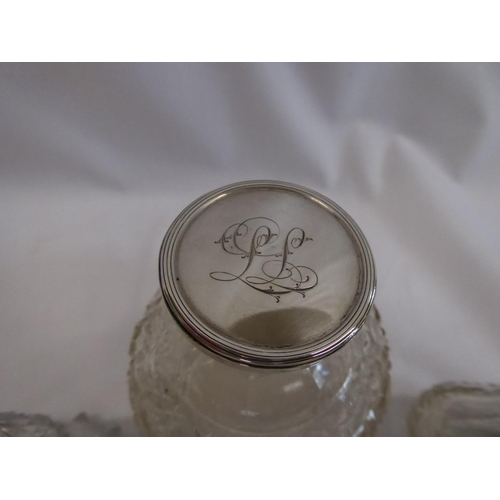 9 - Silver top cut glass scent bottles - Birmingham 1910, 1913, 1920 (3)