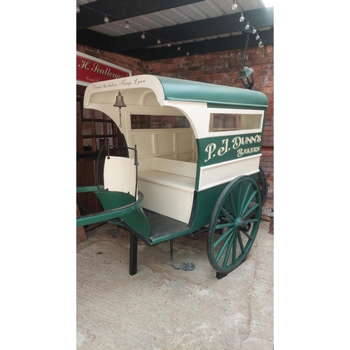 15 - ‘P J & Dunn’s bakers’ 

Wheel diameter - 43 inch 
Shaft length - 62 inch

This cart started life as ... 