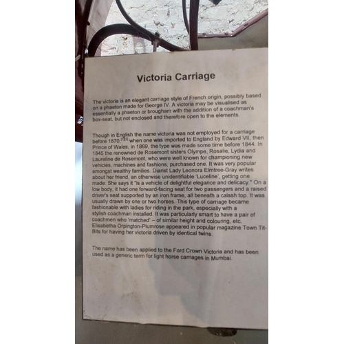 6 - Victorian Ladies Carriage 

including shafts - 75inch
Shaft connection - 36 inches


The Victoria is... 