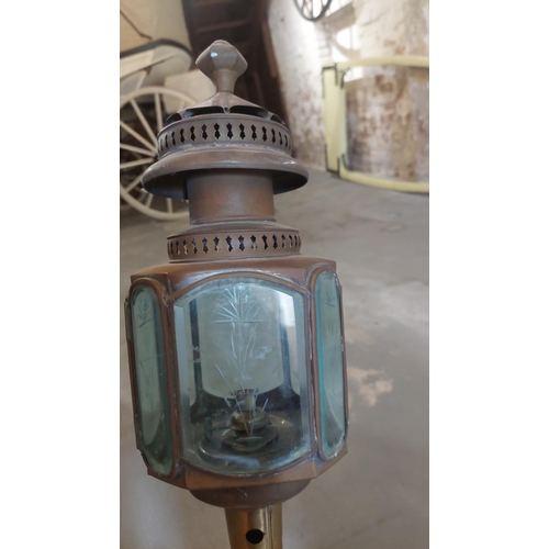 7 - Two original hand-crafted gas lamps 
With hand cut and decorated glass which were originally intende... 