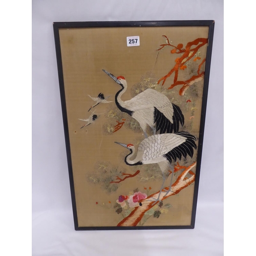 Chinese silk picture cranes on branch