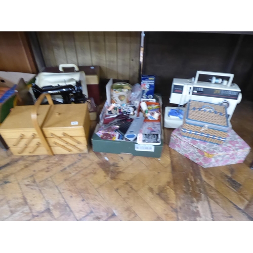 Vintage Singer sewing machines, cantilever sewing box, accessories etc.