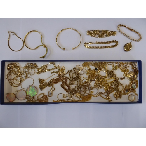 37 - Box of gold plated rings, necklaces, pendants, South African plated bullion necklace etc