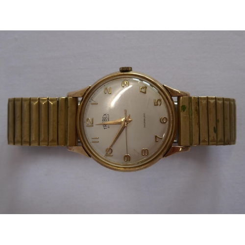 44 - Trebex ?gold cased gent's wristwatch (engraved) on metal bracelet strap