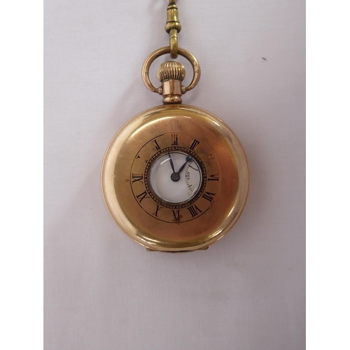 45 - Dennison gold plated pocket watch on yellow metal chain