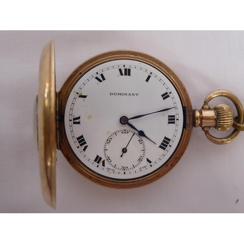 45 - Dennison gold plated pocket watch on yellow metal chain