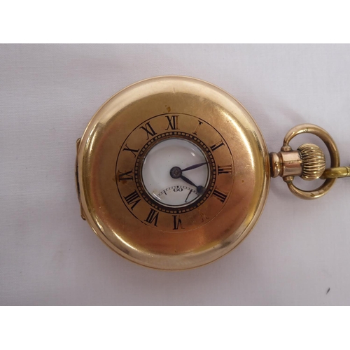 45 - Dennison gold plated pocket watch on yellow metal chain