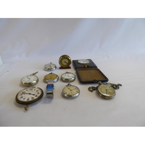 47 - Early 20thC pocket watches, travel clock etc.