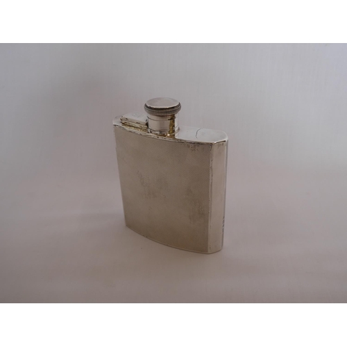 61 - Engine turned silver hip flask - Birmingham 1934