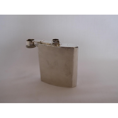 61 - Engine turned silver hip flask - Birmingham 1934